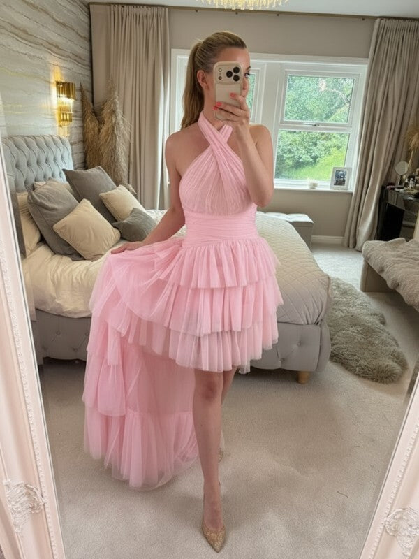 BNWT Forever Unique Pink Layered Tulle Hi Low Maxi Dress 8