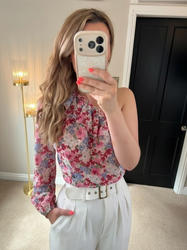 Quiz One Shoulder Pink Floral Blouse 12
