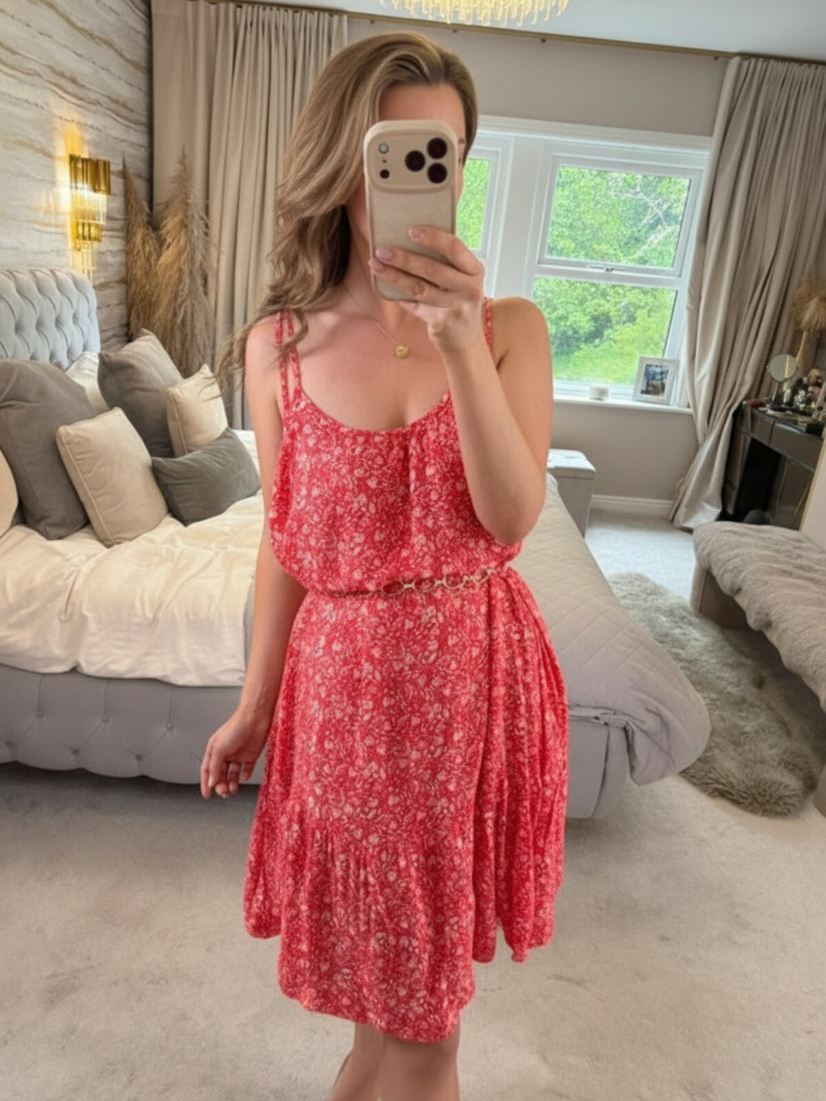 M&S Red & White Floral Floaty Summer Dress 16