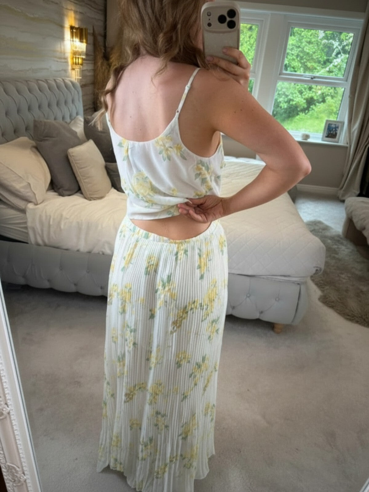 Oasis Sheer White & Yellow Floral Pleated Maxi Dress 12