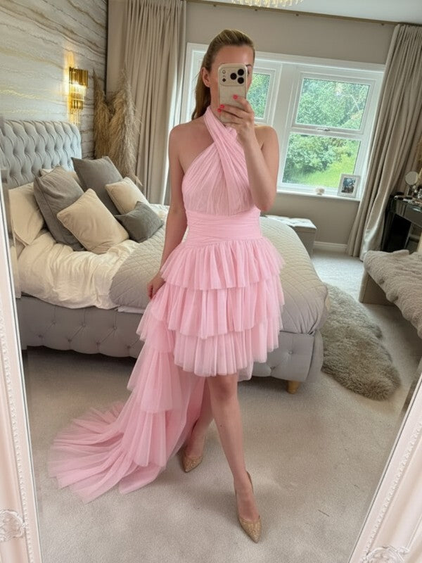 BNWT Forever Unique Pink Layered Tulle Hi Low Maxi Dress 8