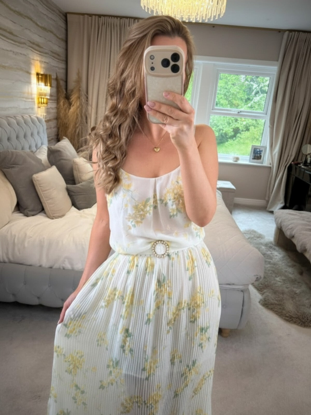 Oasis Sheer White & Yellow Floral Pleated Maxi Dress 12