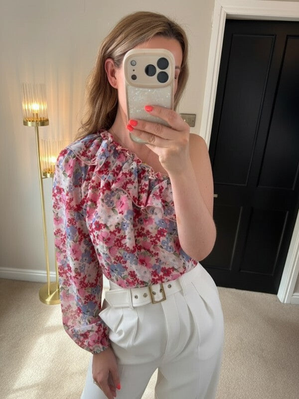 Quiz One Shoulder Pink Floral Blouse 12