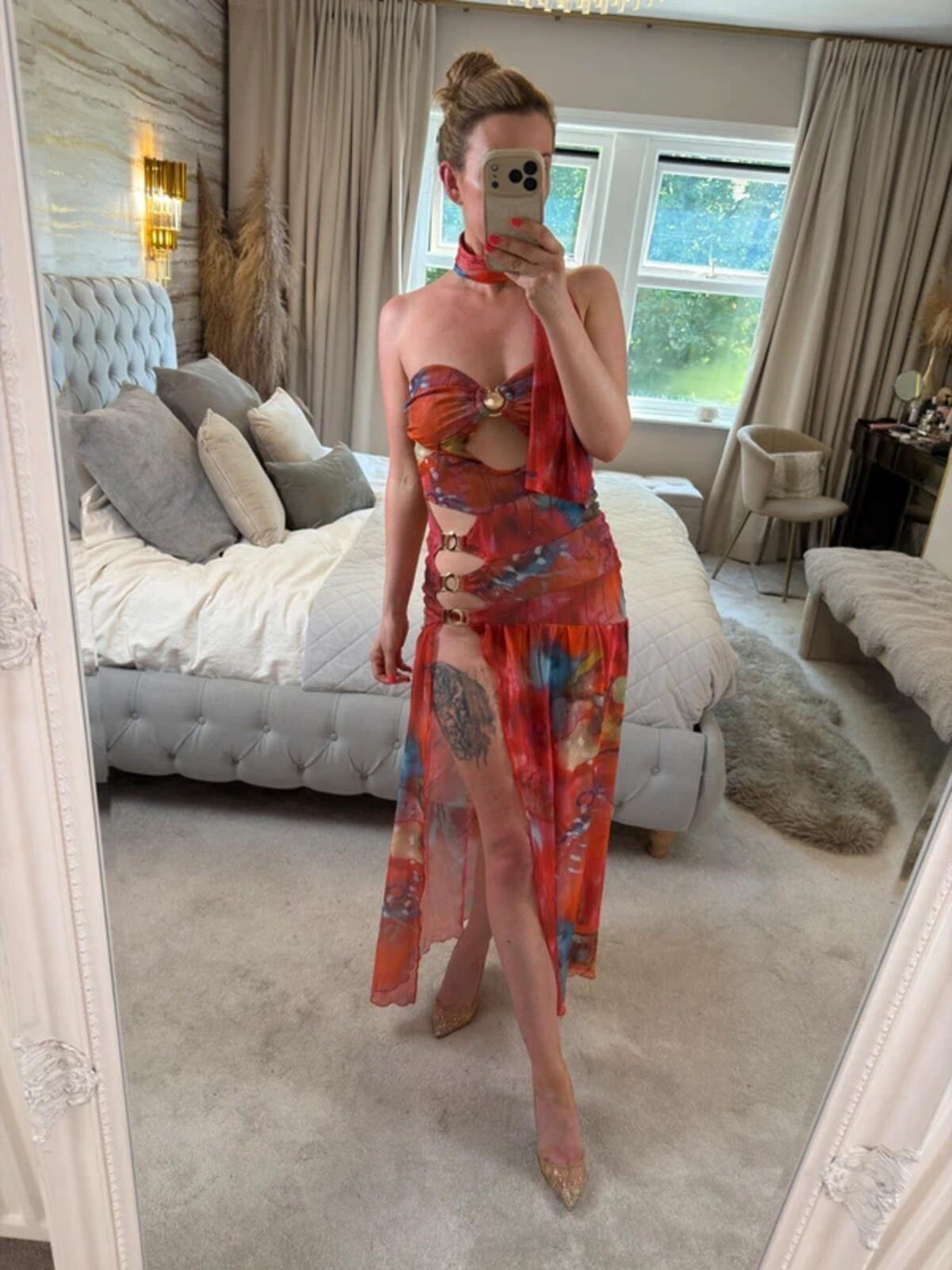 BNWT Sister Party Red Multicoloured Semi Sheer Maxi Small