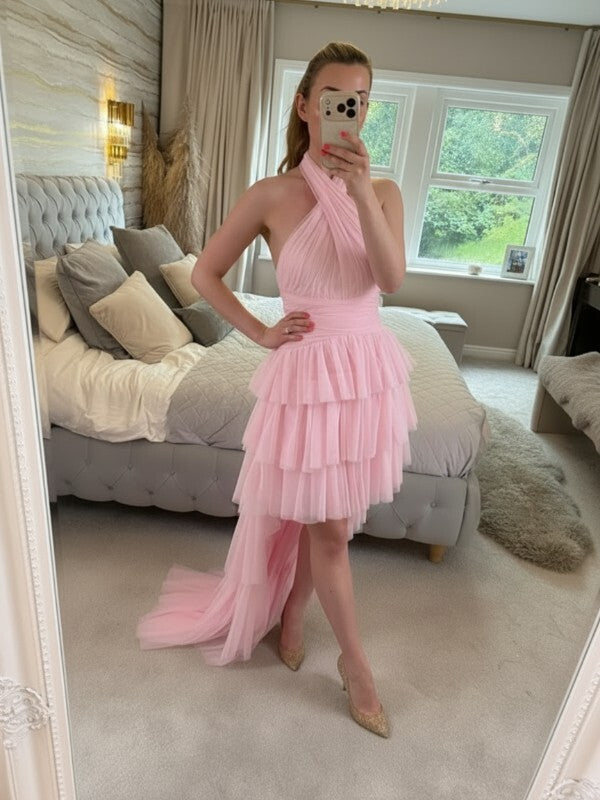 BNWT Forever Unique Pink Layered Tulle Hi Low Maxi Dress 8