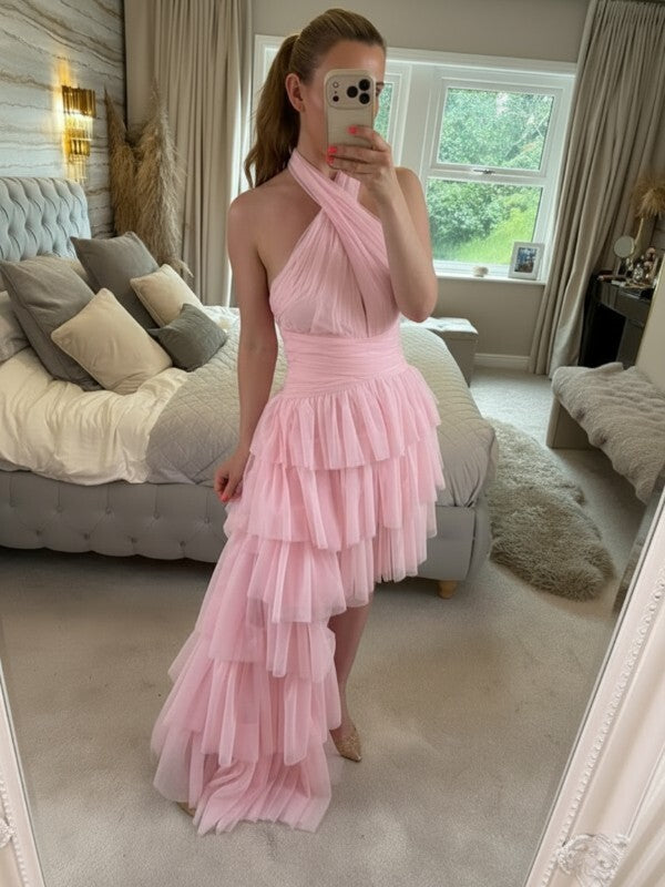 BNWT Forever Unique Pink Layered Tulle Hi Low Maxi Dress 8