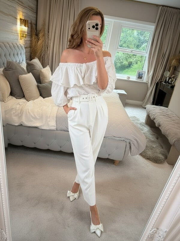 Vintage White Broderie Anglaise Frill Blouse 14