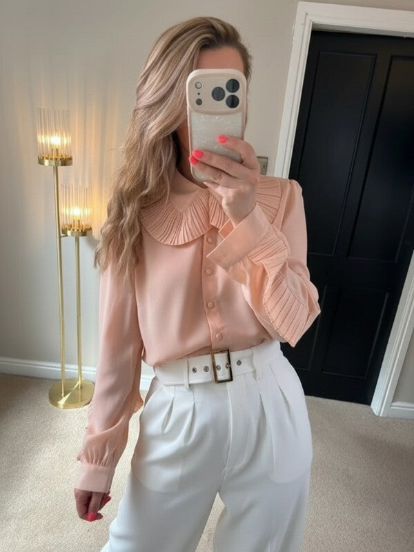 Lost Ink Peach Frill Oversized Collared Blouse XL