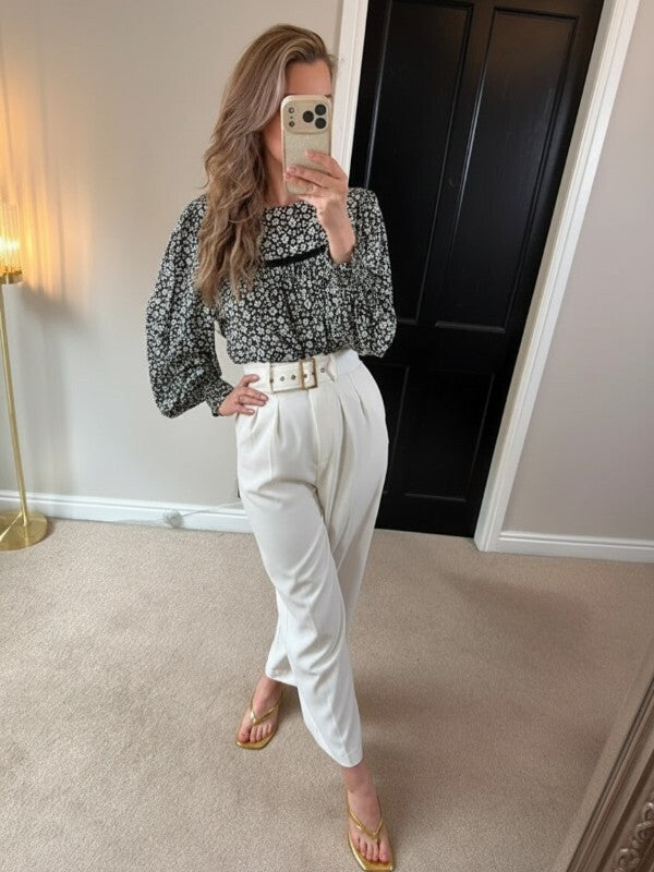 M&S Black & White Floral Boho Blouse 10