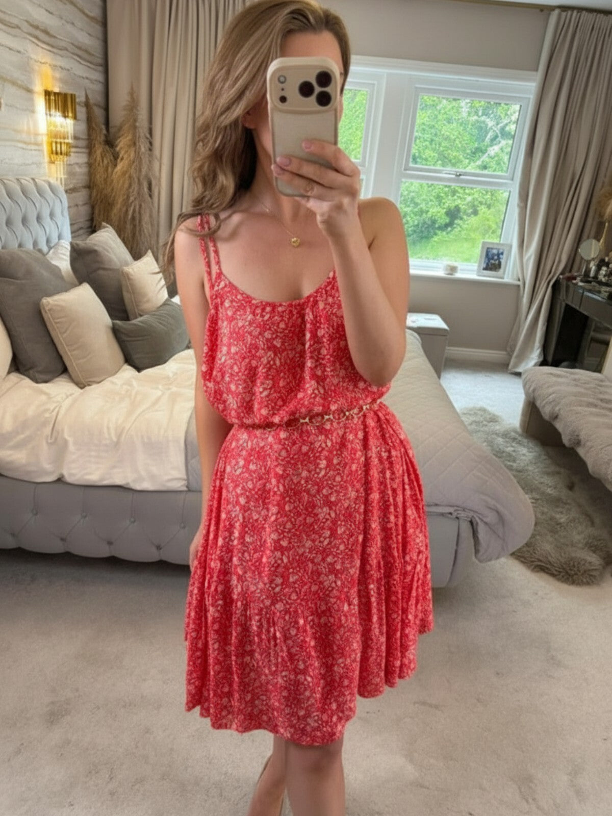 M&S Red & White Floral Floaty Summer Dress 16