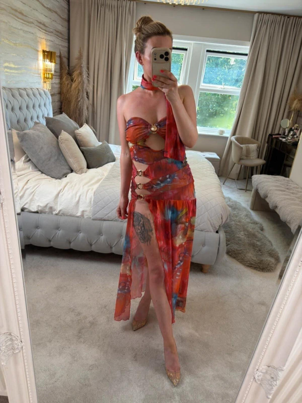 BNWT Sister Party Red Multicoloured Semi Sheer Maxi Small