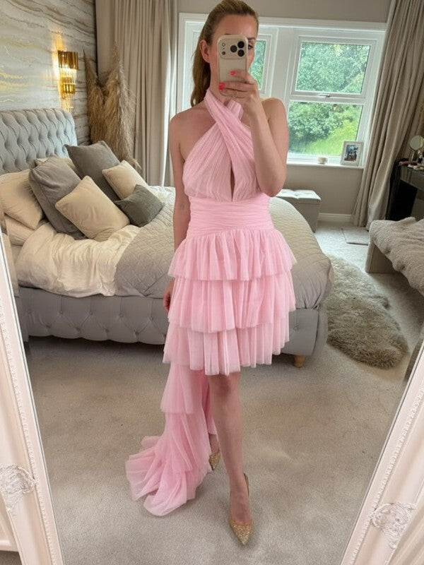 BNWT Forever Unique Pink Layered Tulle Hi Low Maxi Dress 8