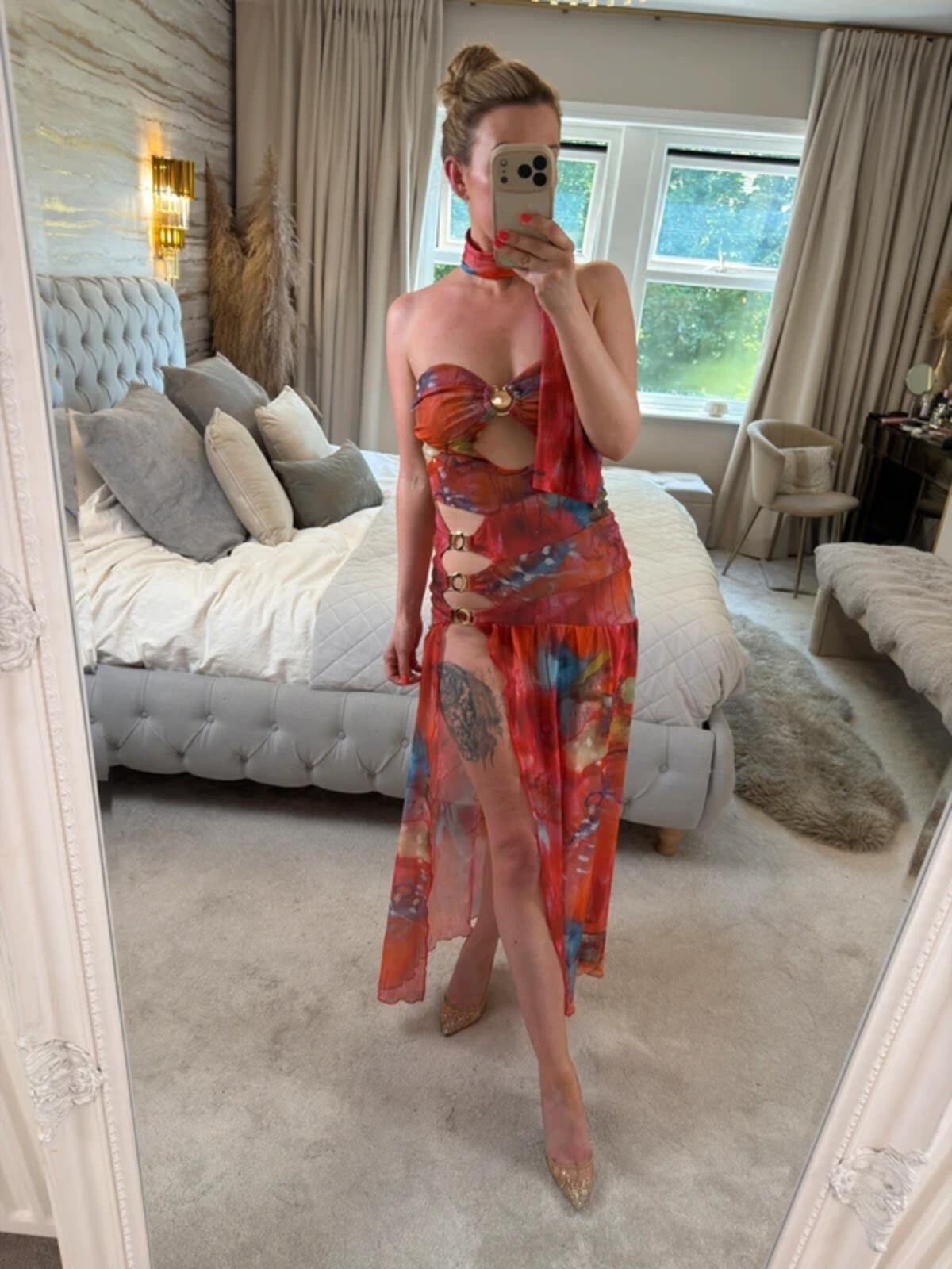 BNWT Sister Party Red Multicoloured Semi Sheer Maxi Small