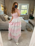 Amy Jane London Luna Pink & Blue Floral Tiered Maxi Dress Medium