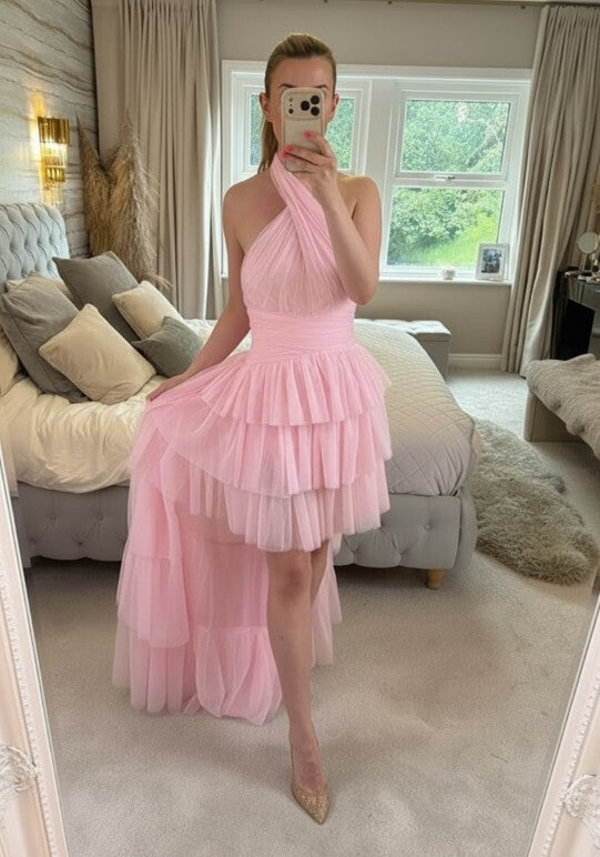 BNWT Forever Unique Pink Layered Tulle Hi Low Maxi Dress 8