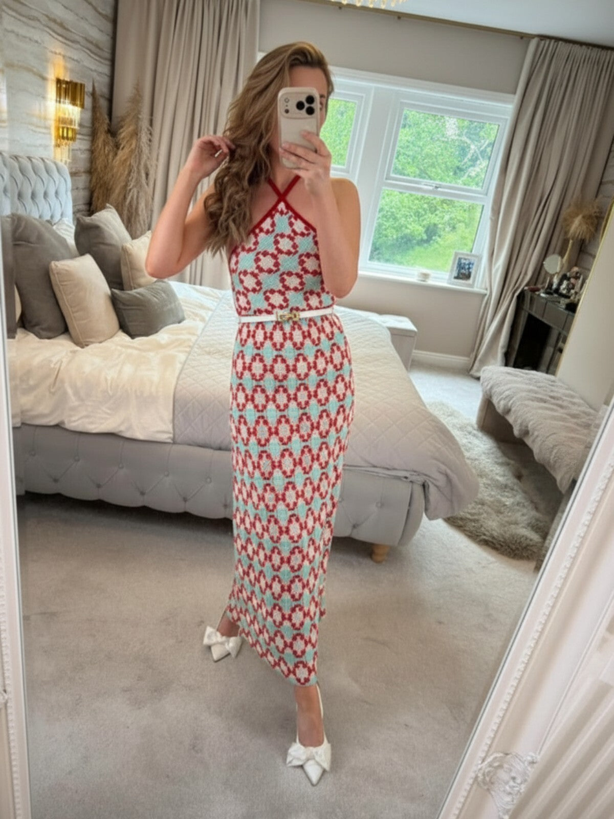Zara Red & Blue Crochet Open Back Dress Small
