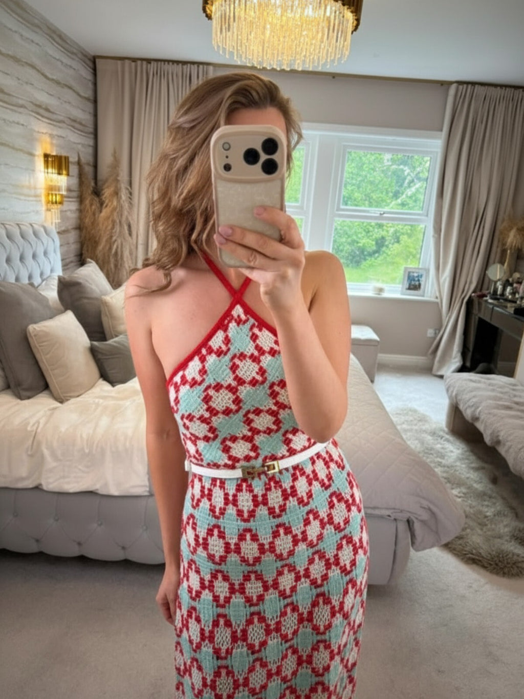 Zara Red & Blue Crochet Open Back Dress Small