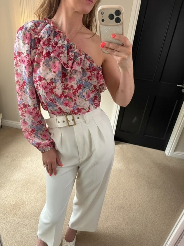 Quiz One Shoulder Pink Floral Blouse 12