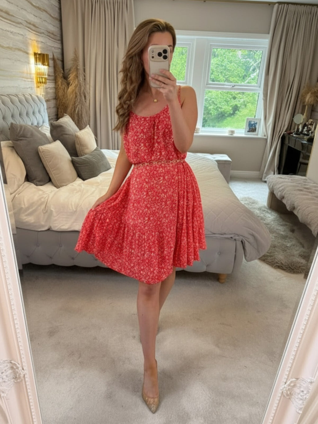 M&S Red & White Floral Floaty Summer Dress 16