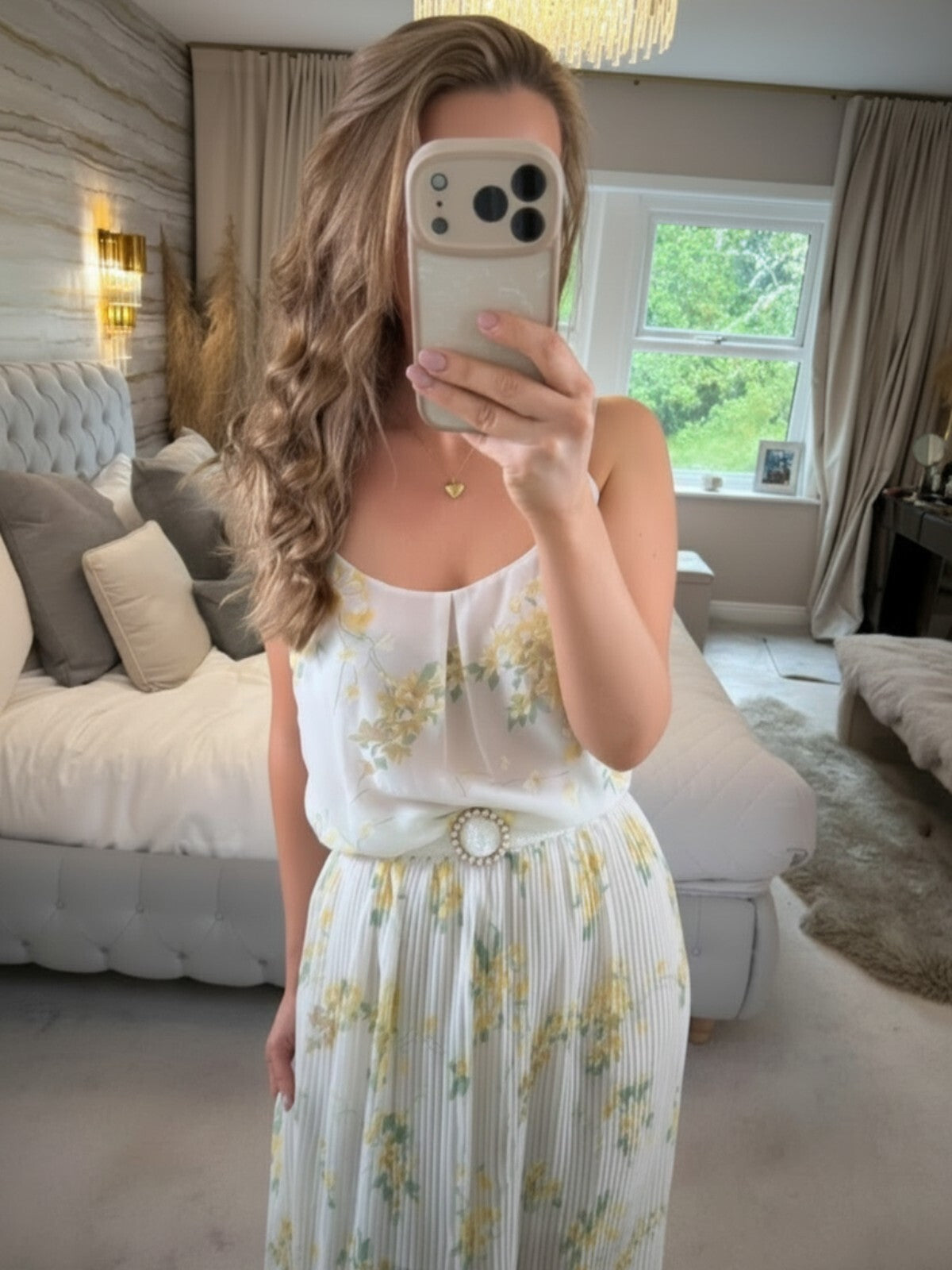 Oasis Sheer White & Yellow Floral Pleated Maxi Dress 12