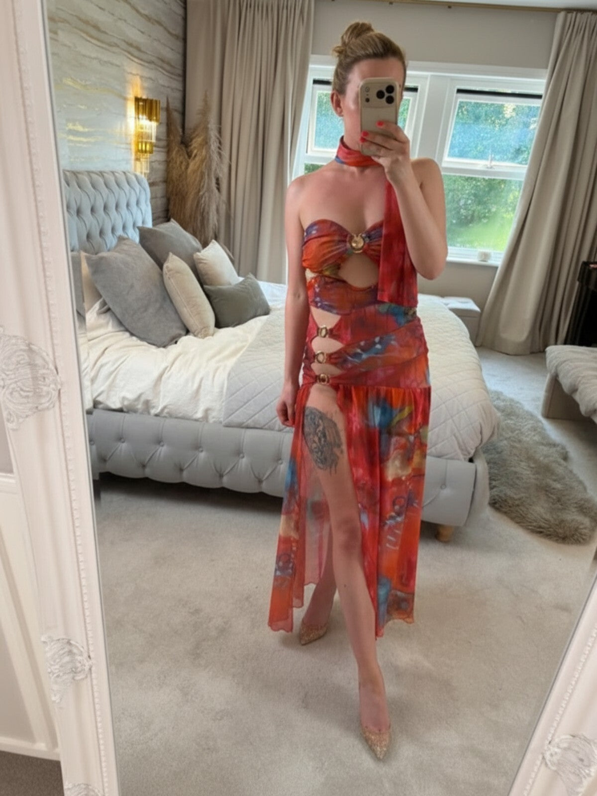 BNWT Sister Party Red Multicoloured Semi Sheer Maxi Small