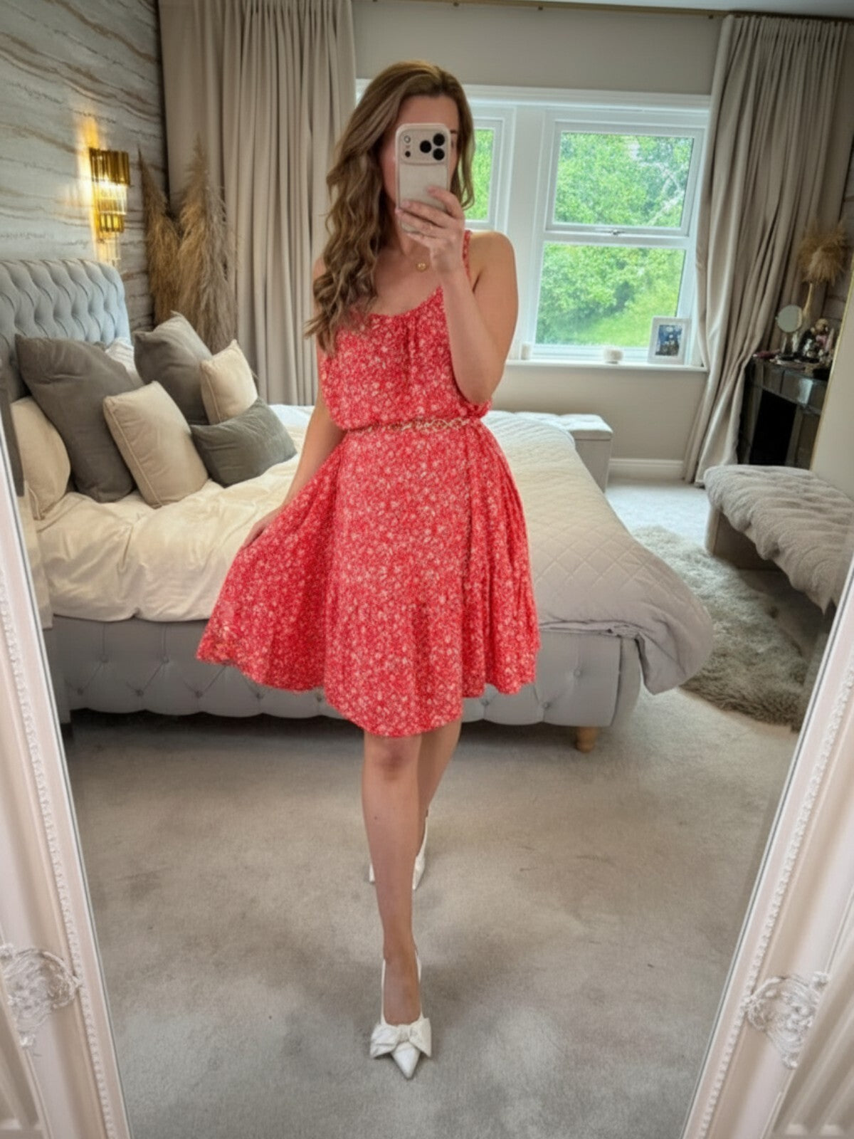 M&S Red & White Floral Floaty Summer Dress 16