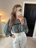 M&S Black & White Floral Boho Blouse 10