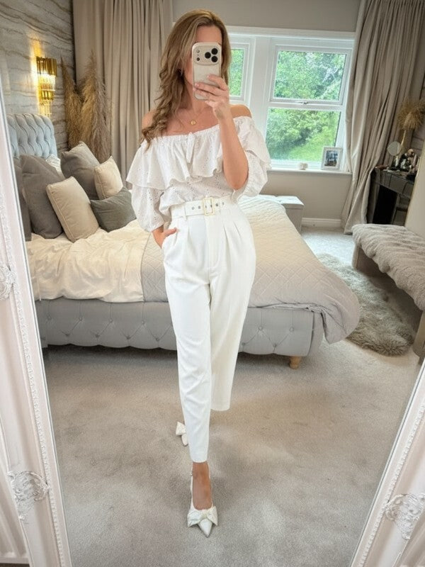 Vintage White Broderie Anglaise Frill Blouse 14