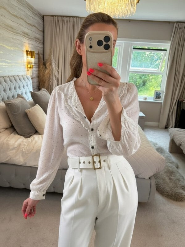 M&S White & Black Spotty Boho Blouse 10