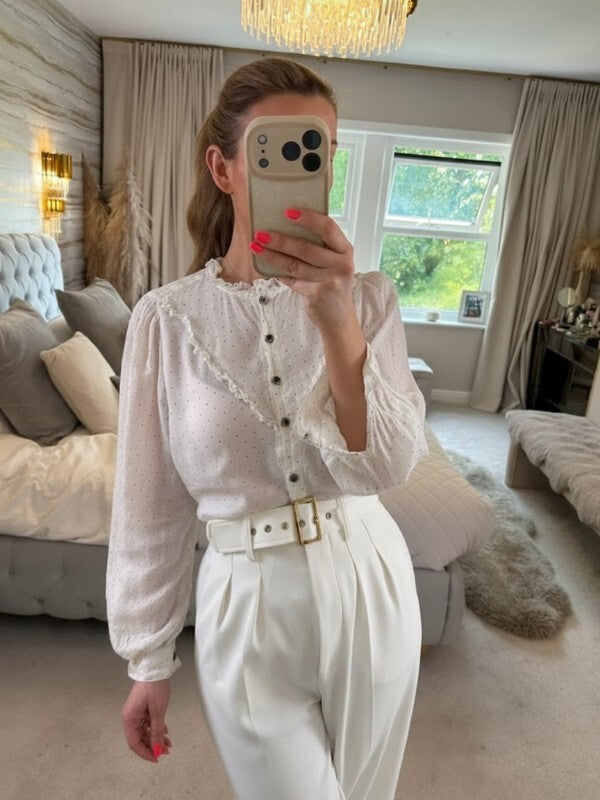 M&S White & Black Spotty Boho Blouse 10