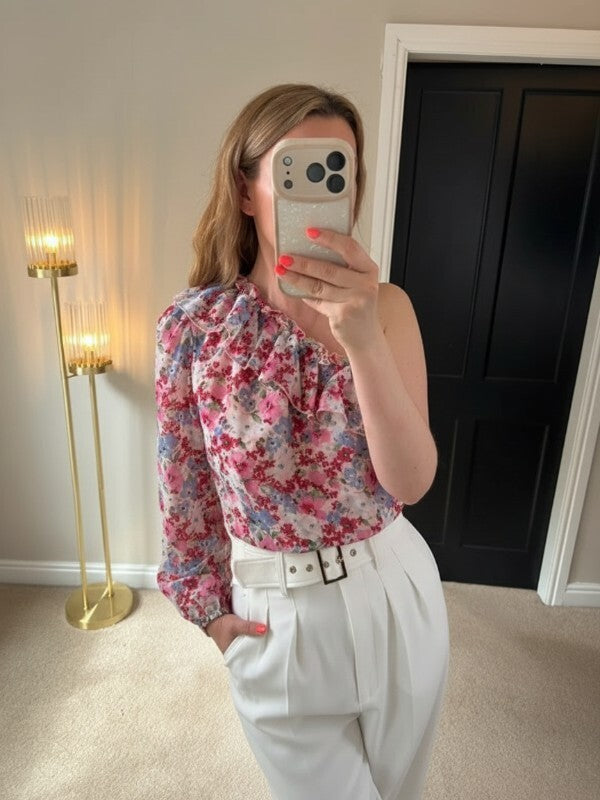 Quiz One Shoulder Pink Floral Blouse 12