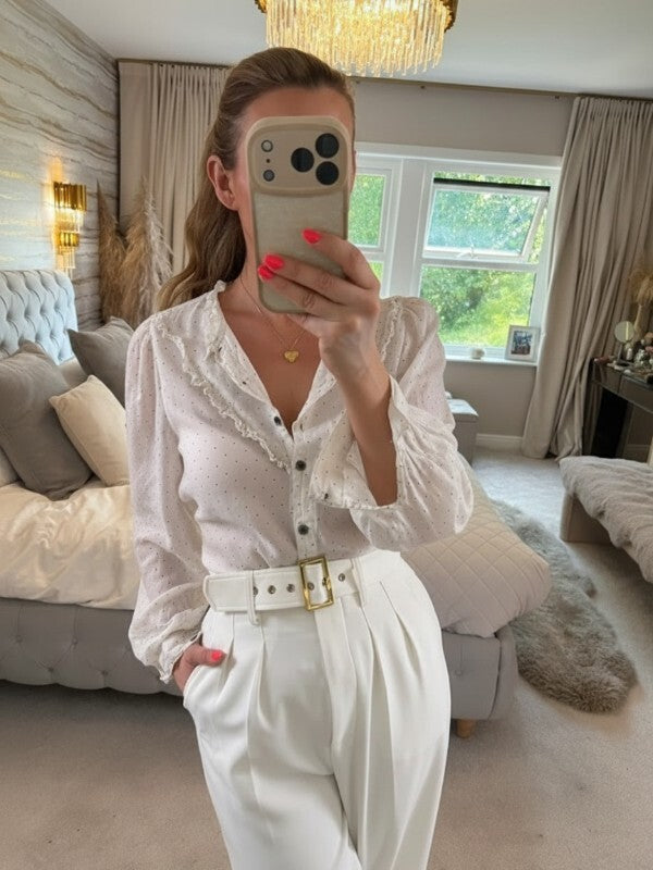 M&S White & Black Spotty Boho Blouse 10