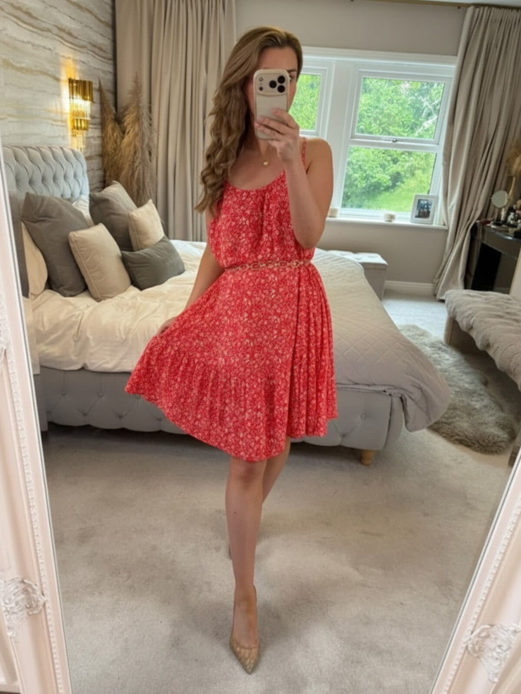 M&S Red & White Floral Floaty Summer Dress 16