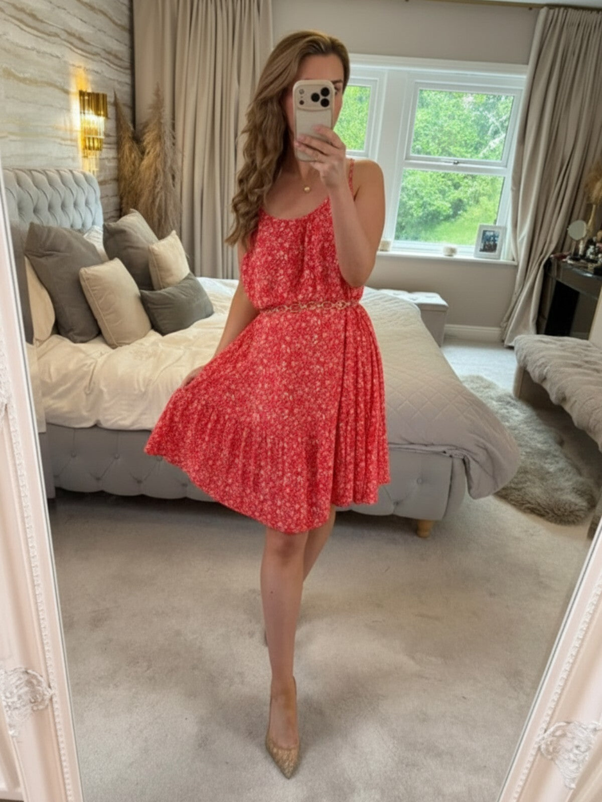 M&S Red & White Floral Floaty Summer Dress 16
