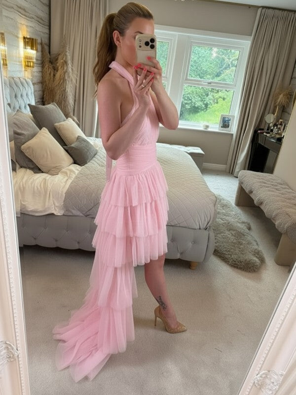 BNWT Forever Unique Pink Layered Tulle Hi Low Maxi Dress 8