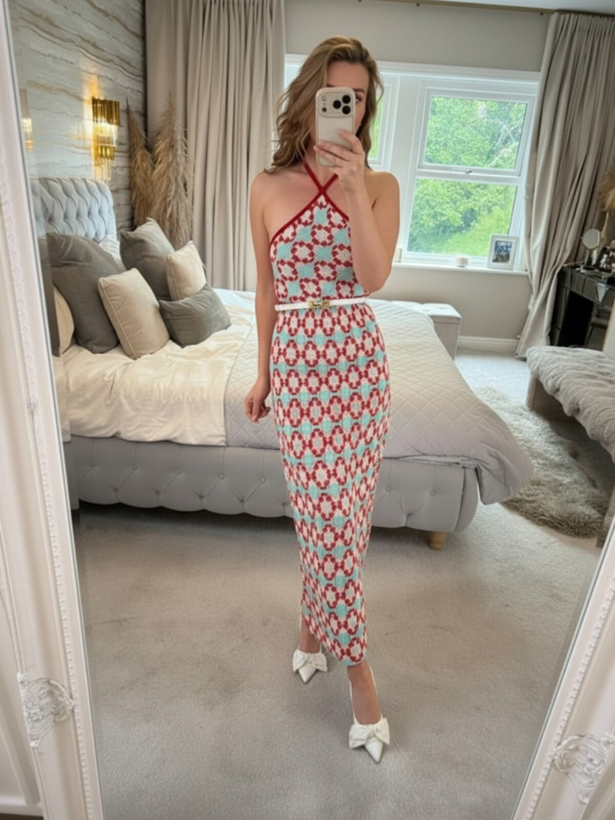 Zara Red & Blue Crochet Open Back Dress Small