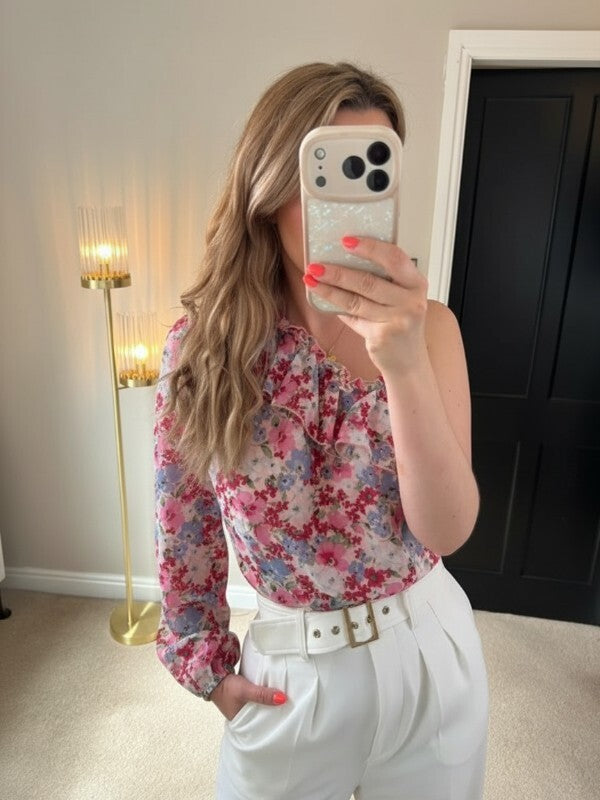 Quiz One Shoulder Pink Floral Blouse 12