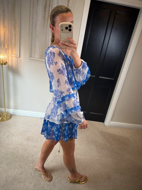 BNWT River Island Blue & White Floral Mini Dress