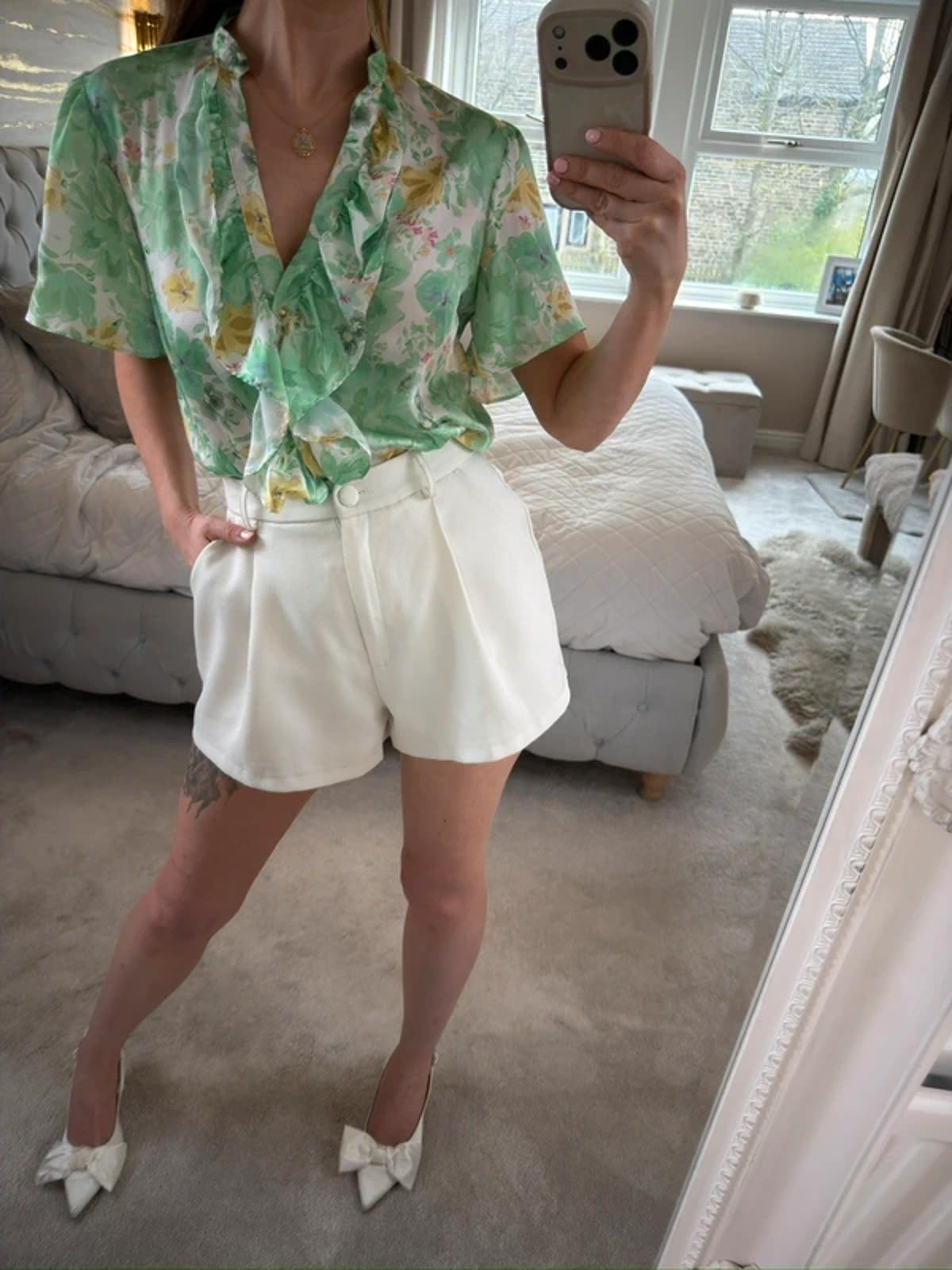 Zara Green Floral Frill Blouse Small