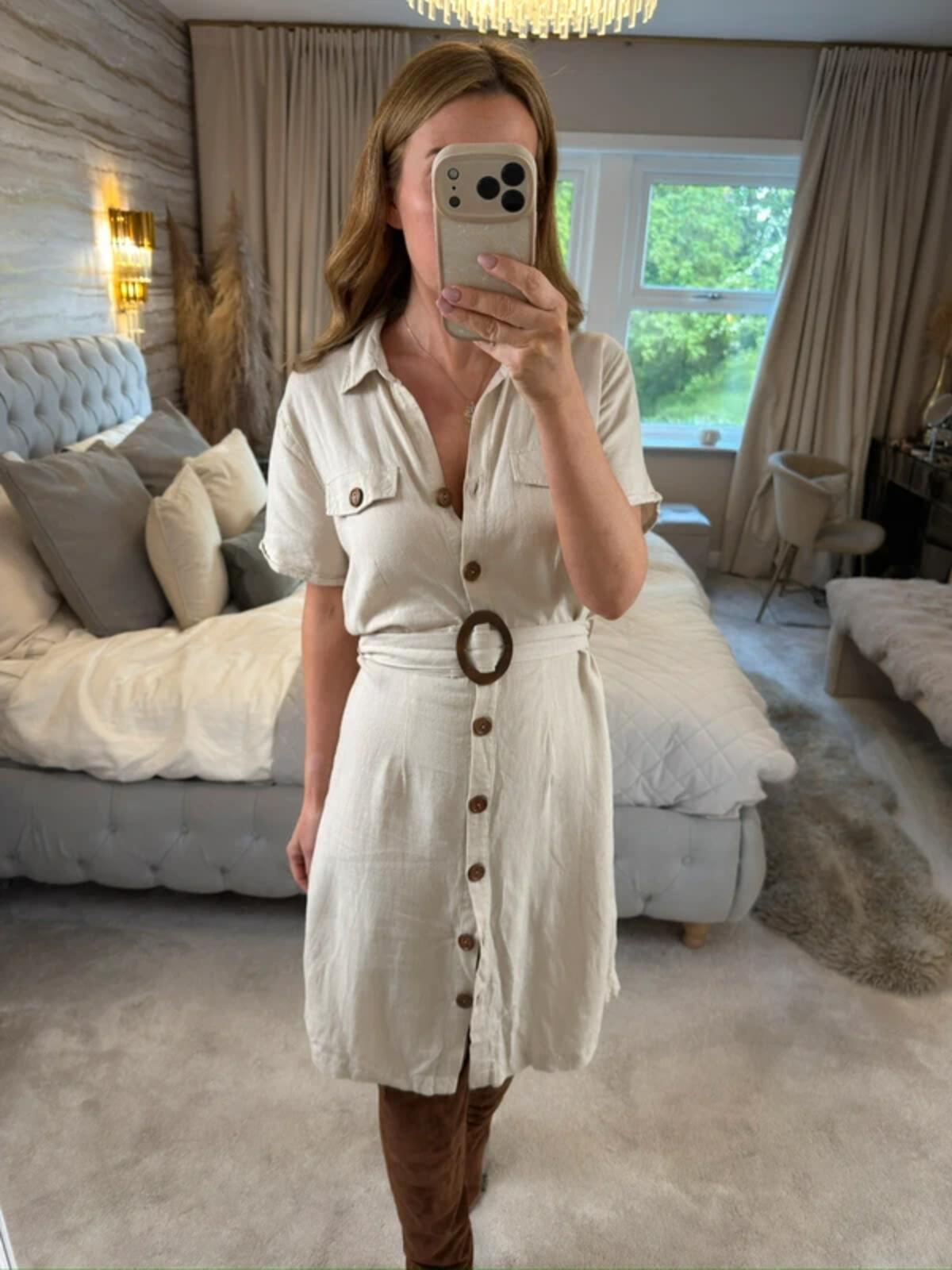 Kaleidoscope Cream Linen Mix Belted Shirt Dress 12