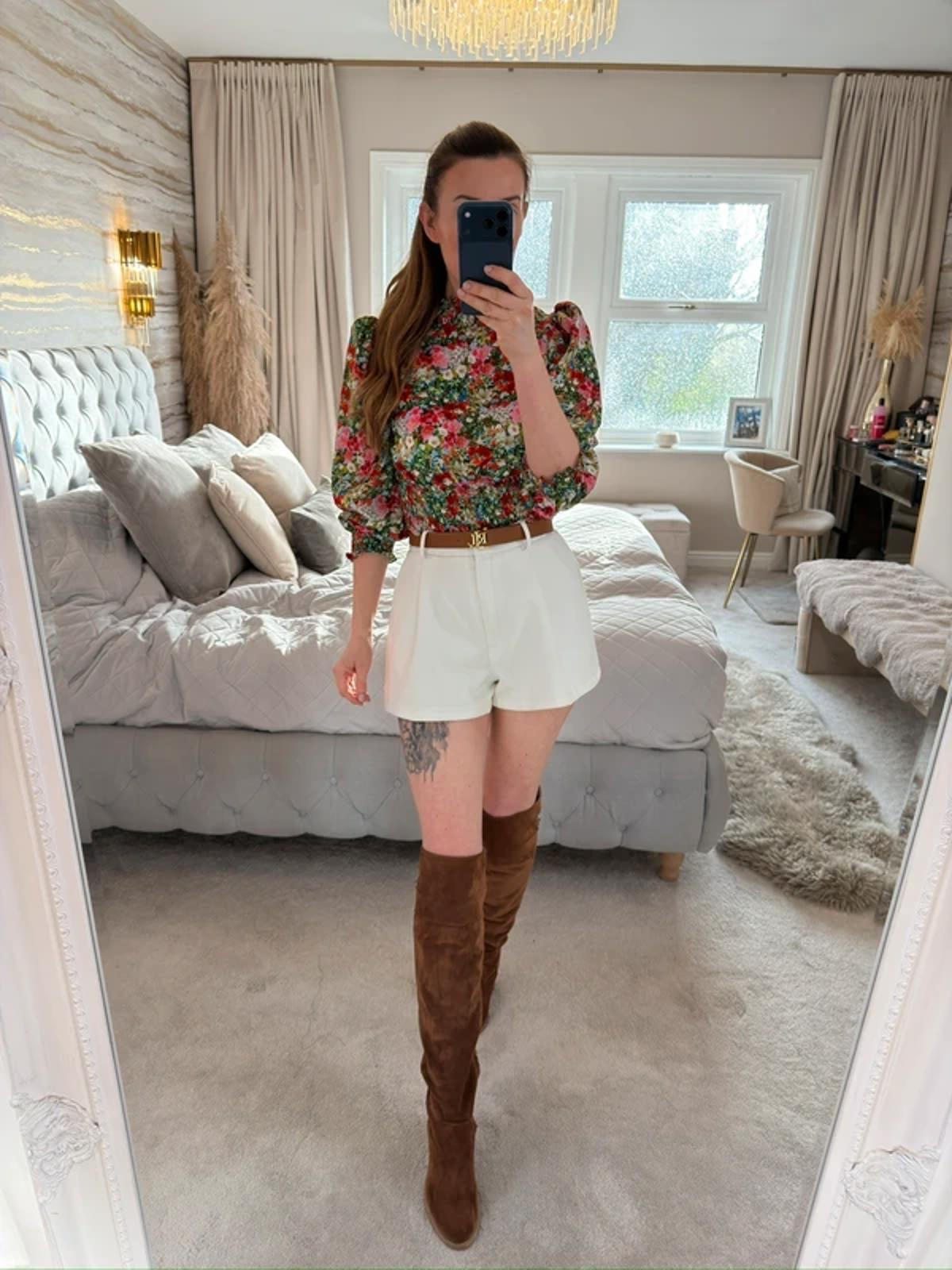 Zara Satin Floral Puff Sleeve Blouse XS