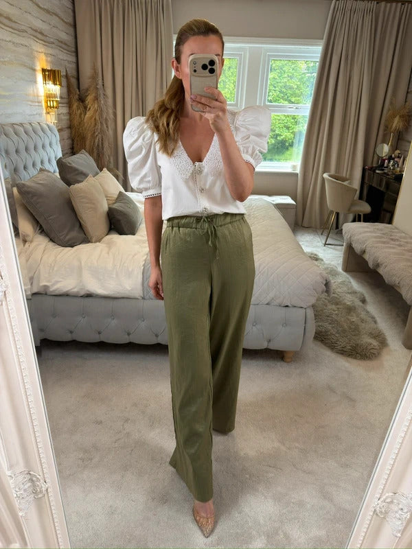 Zara Metallic Green Wide Leg Trouser Small