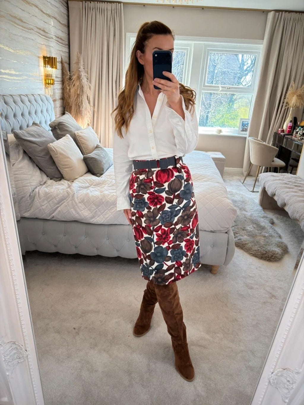 Boden Red Floral Skirt 8 Long