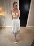 M&S White & Blue Embroidered Midi Skirt 12