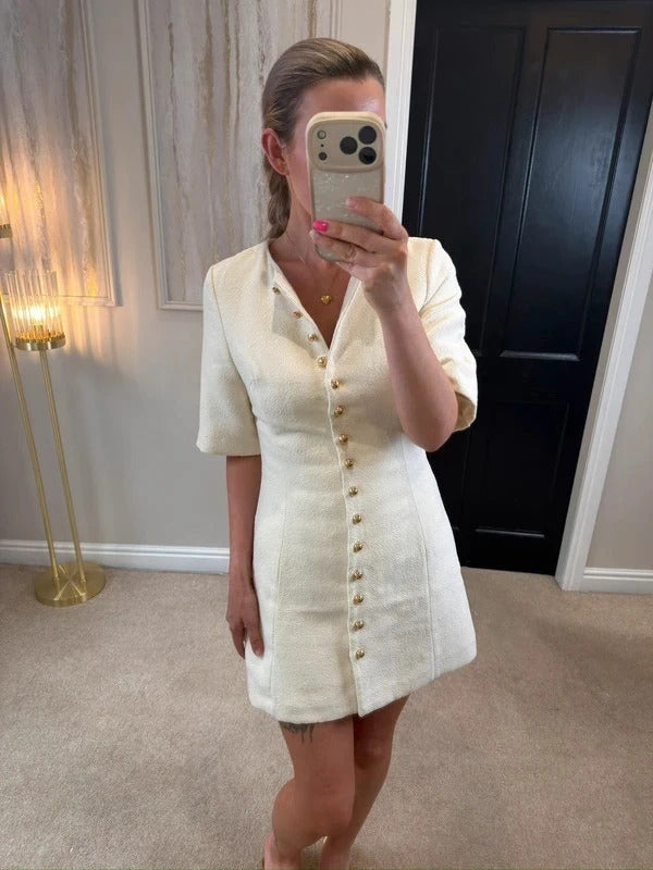 H&M Cream Tweed Effect Mini Dress XS