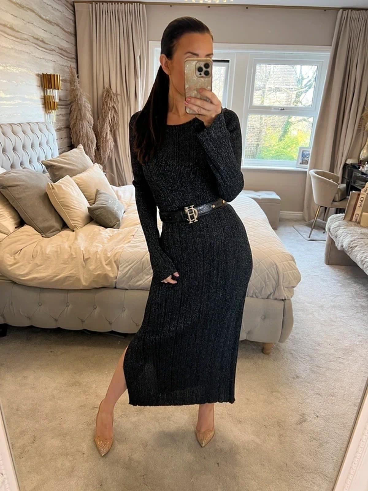 Next Black Sparkle Knit Midi Dress Large
