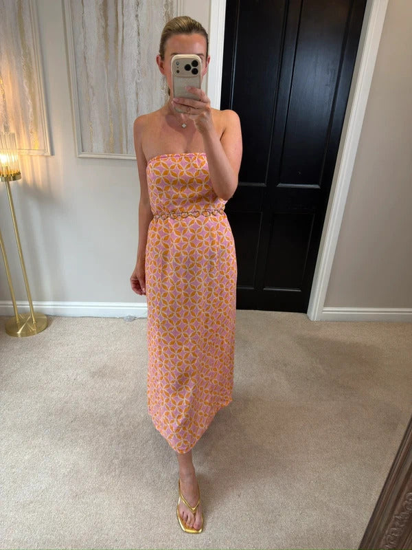 Anthropologie The Aliza Strapless Linen Maxi Dress Small