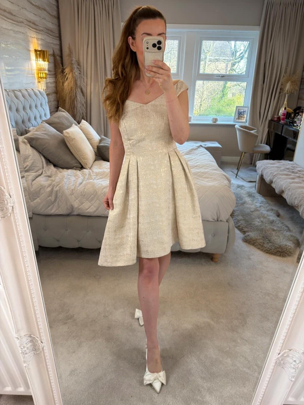 Coast Ivory & Gold Dip Hem Dress 12