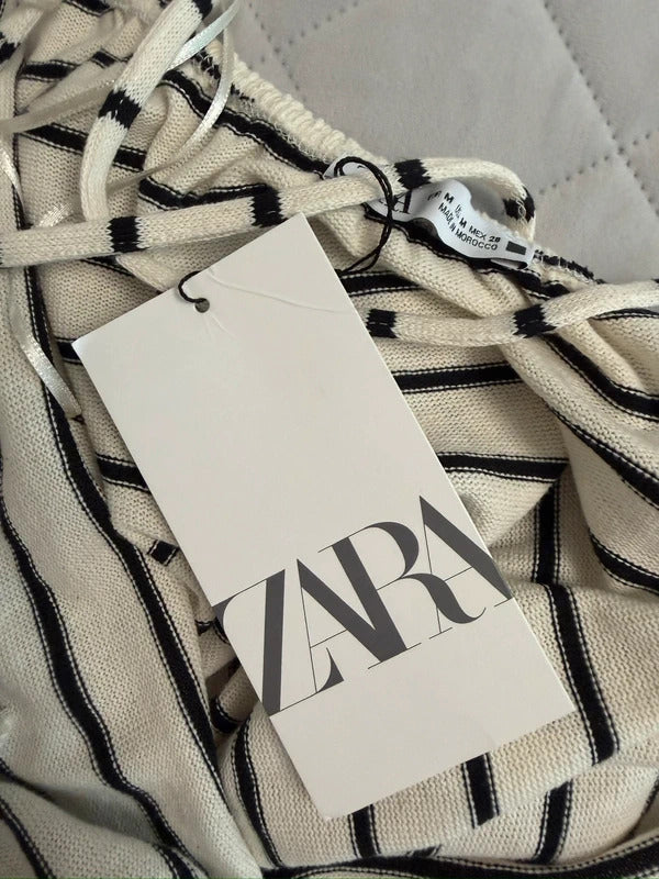 BNWT Zara Cream & Black Stripe Maxi Dress Medium