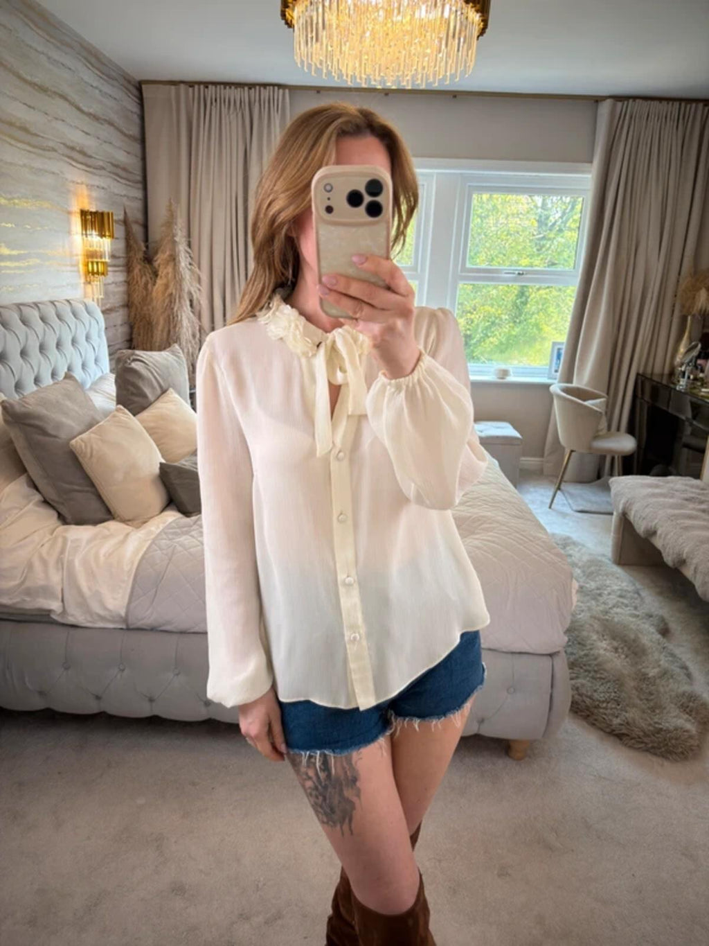 BNWT River Island Cream 3D Floral Pussybow Blouse 8